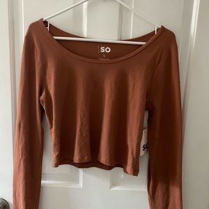 orange brown long sleeve shirt